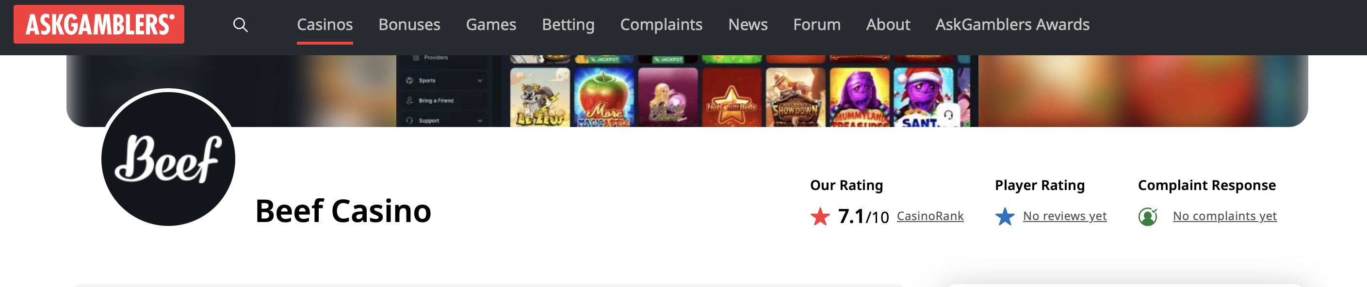 Beef Casino AskGamblers Bewertung 7,1/10 Punkte